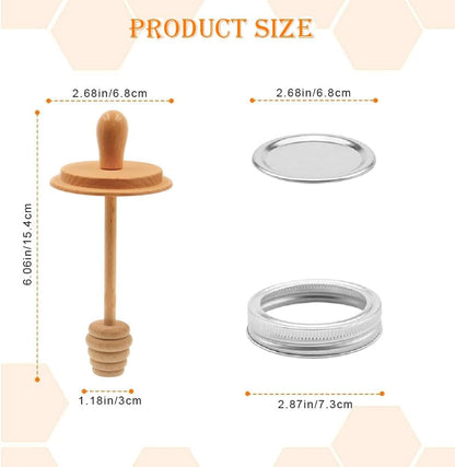 Sun3drucker Set 16 oz Wooden Mason Jar Honey Dipper with Lids - Honey Dipper Wooden Stick for Regular Mouth Mason Jars