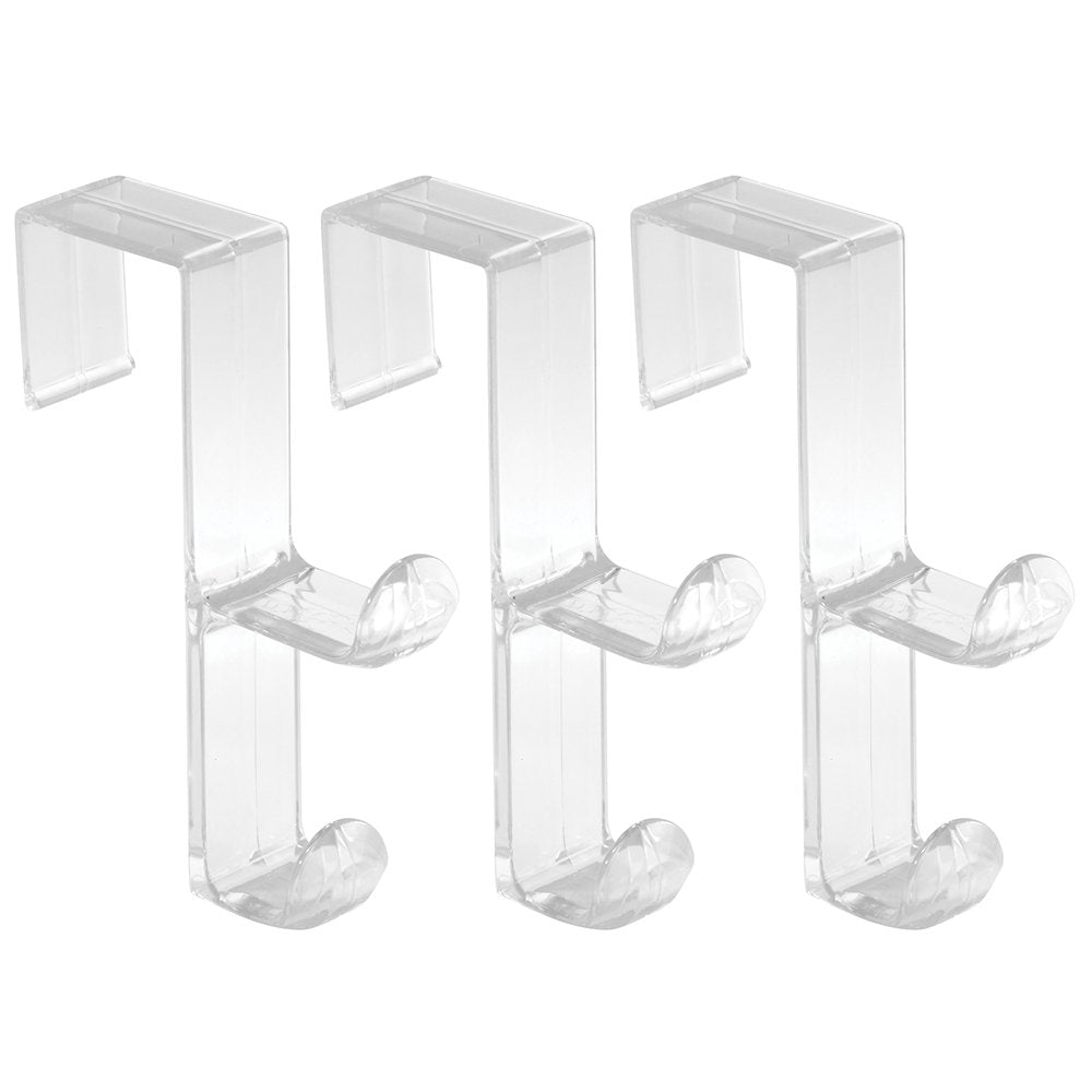 InterDesign Over Door Organizer Hook for Coats, Hats, Robes, Clothes or Towels – Double Hook, Clear, Pack of 3