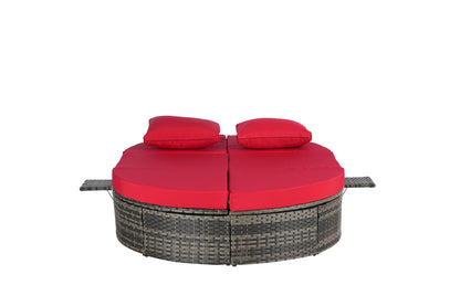 Bituman Luxury Round Patio Daybed with Pillows, Foldable Wicker Sun Lounger Featuring Adjustable Backrests & Cup Holders, 600lbs Heavy Duty Steel Frame, Fully Assembled Outdoor Furniture for Poolside