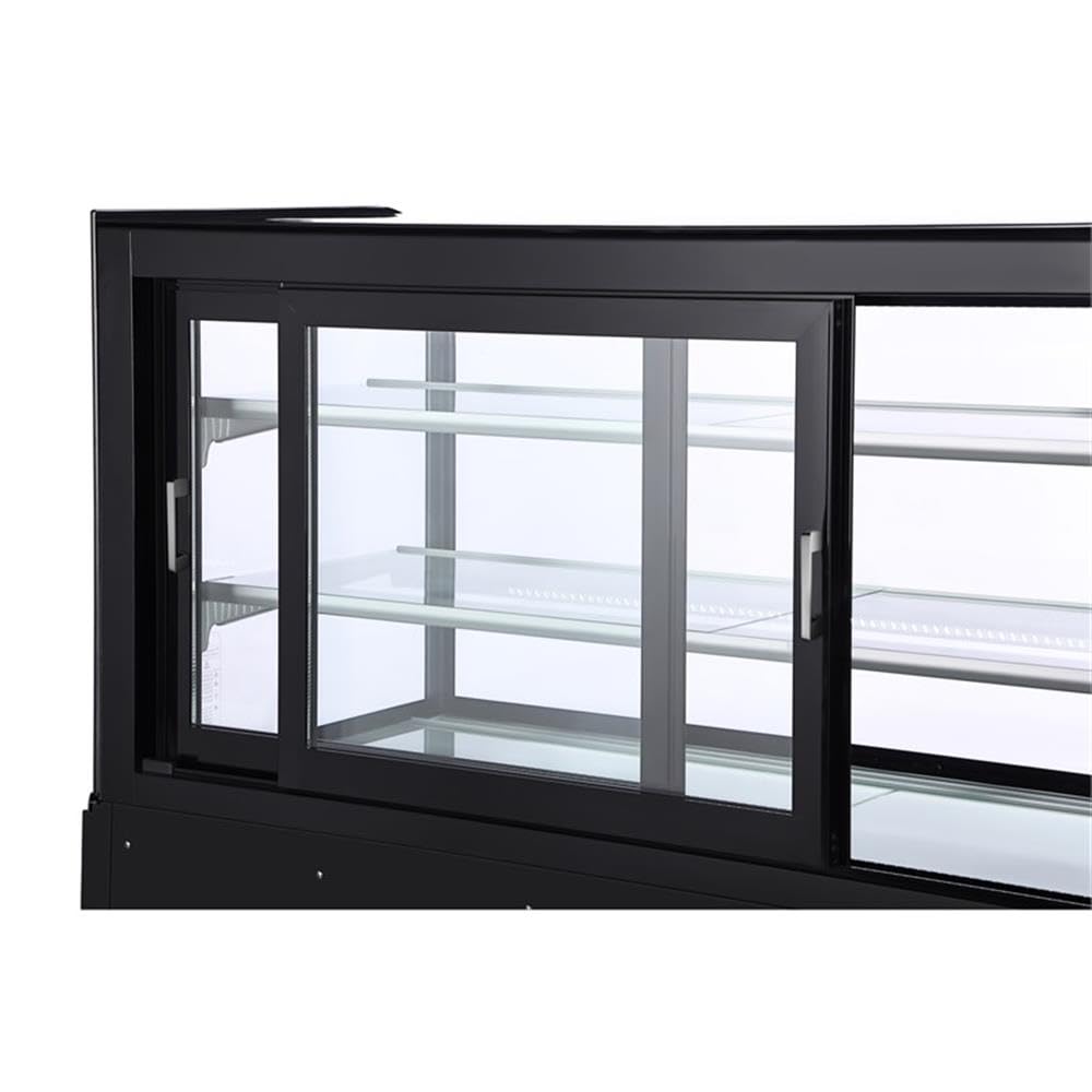 Pemberly Row 60" Refrigerated Bakery Display Case, Black Finish, 176 cu. ft. Capacity, Stainless Steel Frame, Curved Glass Design, Digital Temperature Control, Sliding Doors, Adjustable Shelves,