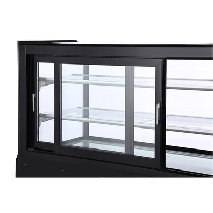 Pemberly Row 60" Refrigerated Bakery Display Case, Black Finish, 176 cu. ft. Capacity, Stainless Steel Frame, Curved Glass Design, Digital Temperature Control, Sliding Doors, Adjustable Shelves,
