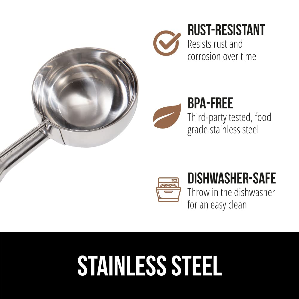 GORILLA GRIP Stainless Steel Cookie Scoop for Baking, 2 TBSP, Multipurpose Melon Baller, Meatball Spring Scoops, Perfect Portion Sizes, Easy Food Release, Scooper Size 40, BPA-Free Kitchen Tool, Black