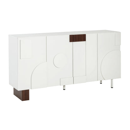 Merax Modern Buffet Cabinet with Storage, 63" 4-Door Sideboard with Adjustable Shelves & Walnut Accents, High Capacity Credenza Versatile Multi-Space Entryway Table for Dining Room, Living Room, White