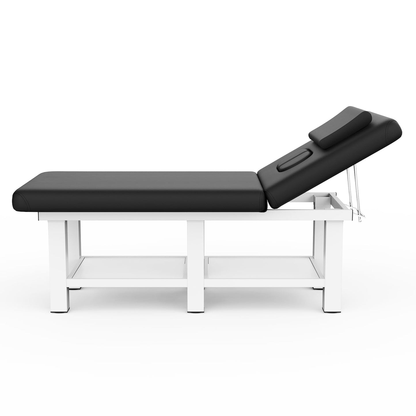pouseayar 31.5'' Wide × 75'' Long Stationary Massage Table with Backrest and Storage Space for Treatment Table Physical Therapy Table Spa Facial Bed, 6 Square Legs Metal Frame PU Leather - Black
