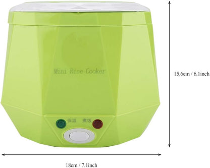 Electric Rice Cooker, Portable Food Steamer, Mini Travel Rice Cooker, 12V 100W, 1.3 L, Green