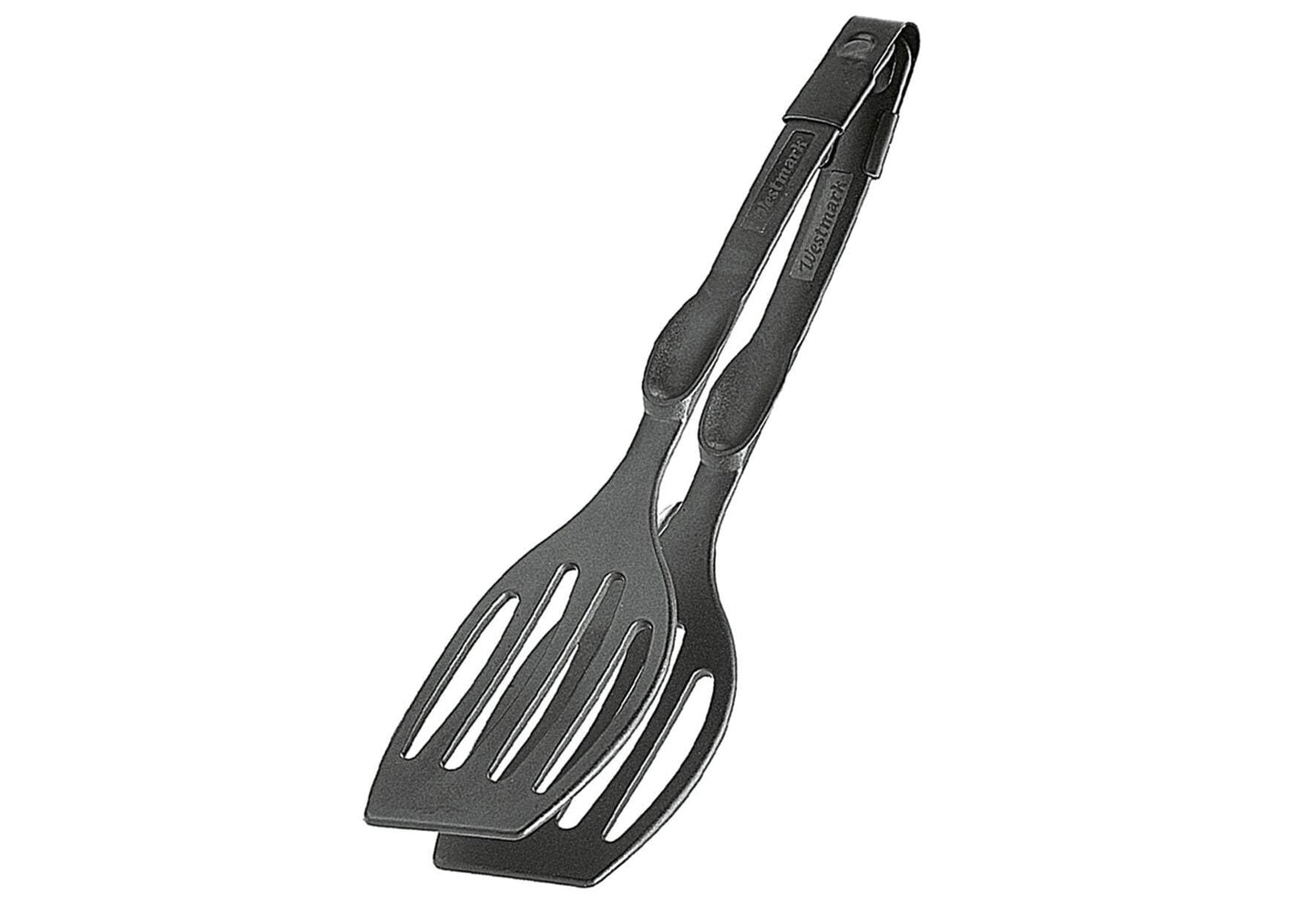Westmark Double Spatula Tongs – 2 in 1 Flipper Spatula & Grip Tongs, Heat Resistant 410°F (210°C), Barbecue Clamp Flat Spatula, German Design, for Fish, Eggs, Grilled Cheese or Meat, 11 Inch, Black