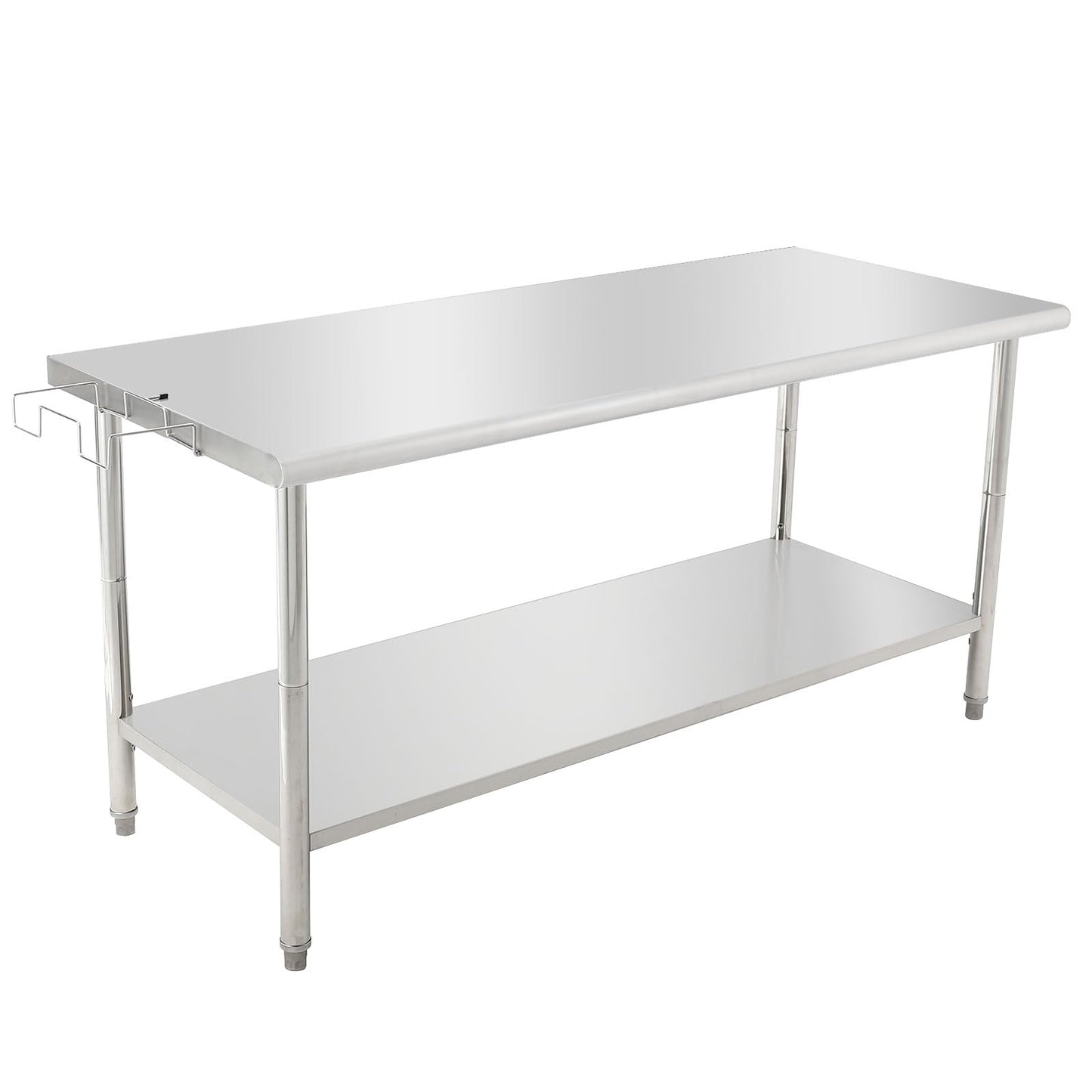 Garvee Heavy Duty NSF Stainless Steel Prep Table – 72x30x35in Commercial Workstation with Adjustable Undershelf, Removable Trash Rack, 08 Curved Edge, No Casters, No Backstop – Perfect for Kitchen