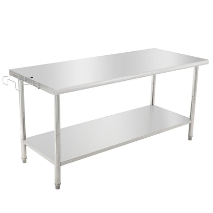 Garvee Heavy Duty NSF Stainless Steel Prep Table – 72x30x35in Commercial Workstation with Adjustable Undershelf, Removable Trash Rack, 08 Curved Edge, No Casters, No Backstop – Perfect for Kitchen