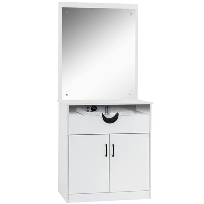 BarberPub Backwash Shampoo Bowl Sink Chair Station with Mirror Salon Styling Cabinet Spa Equipment 3130 (White)