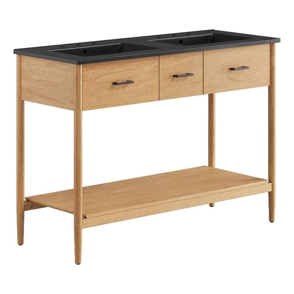 Modway EEI-6827-NAT-BLK Zaire 48" Double Sink Bathroom Vanity, Natural Black