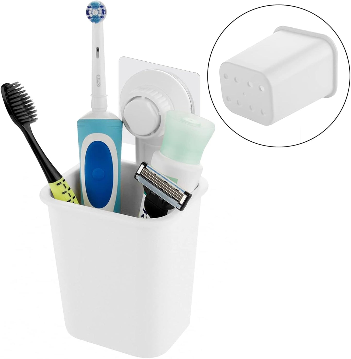 Linkidea Electric/Battery Toothbrush Holder (White) Self Adhesive for Bathroom, Wall Mount Razor/Toothpaste Organizer