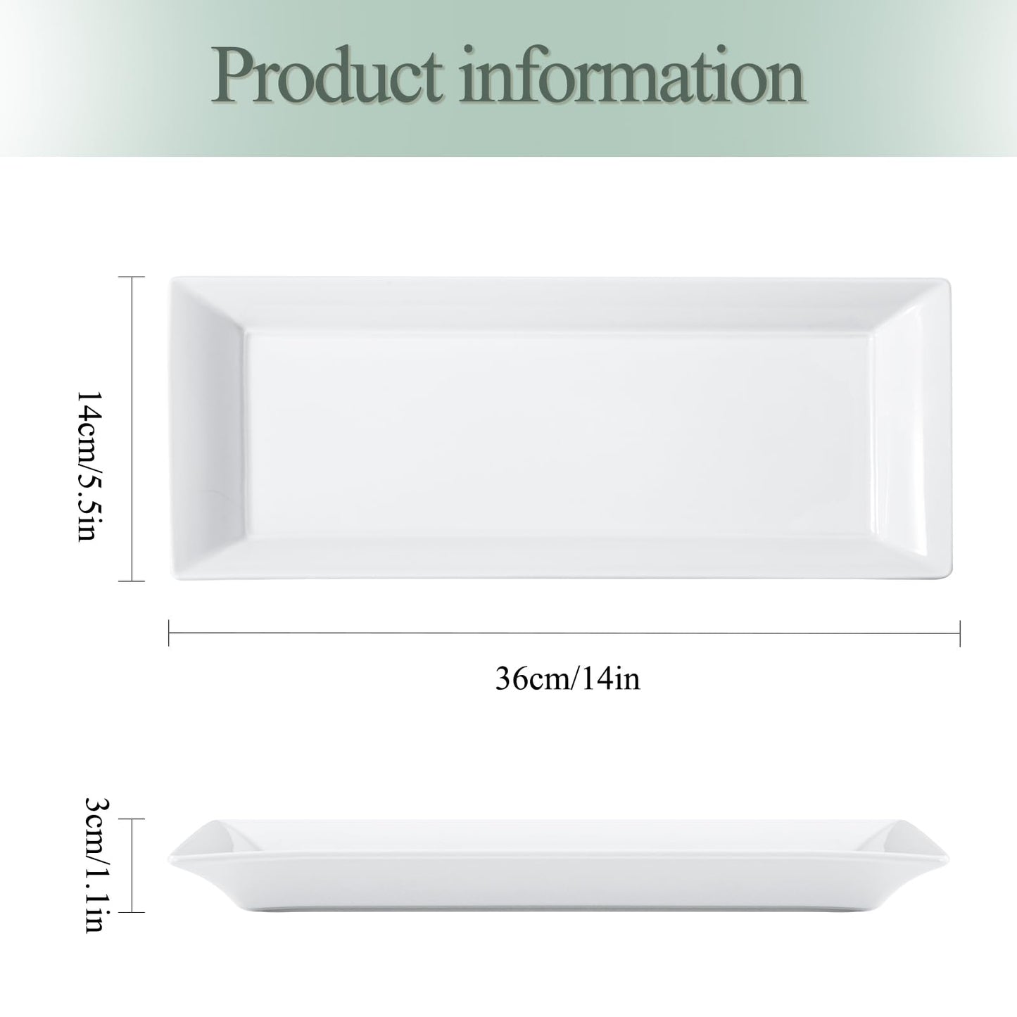 Feenmai 14" Rectangular Platters Set of 4, White Ceramic Platters, Large Serving Plates for Party, Entertaining, Wedding, Rectangle Serving Dishes for Steak, Sushi, Appetizer, Oven Dishwasher Safe