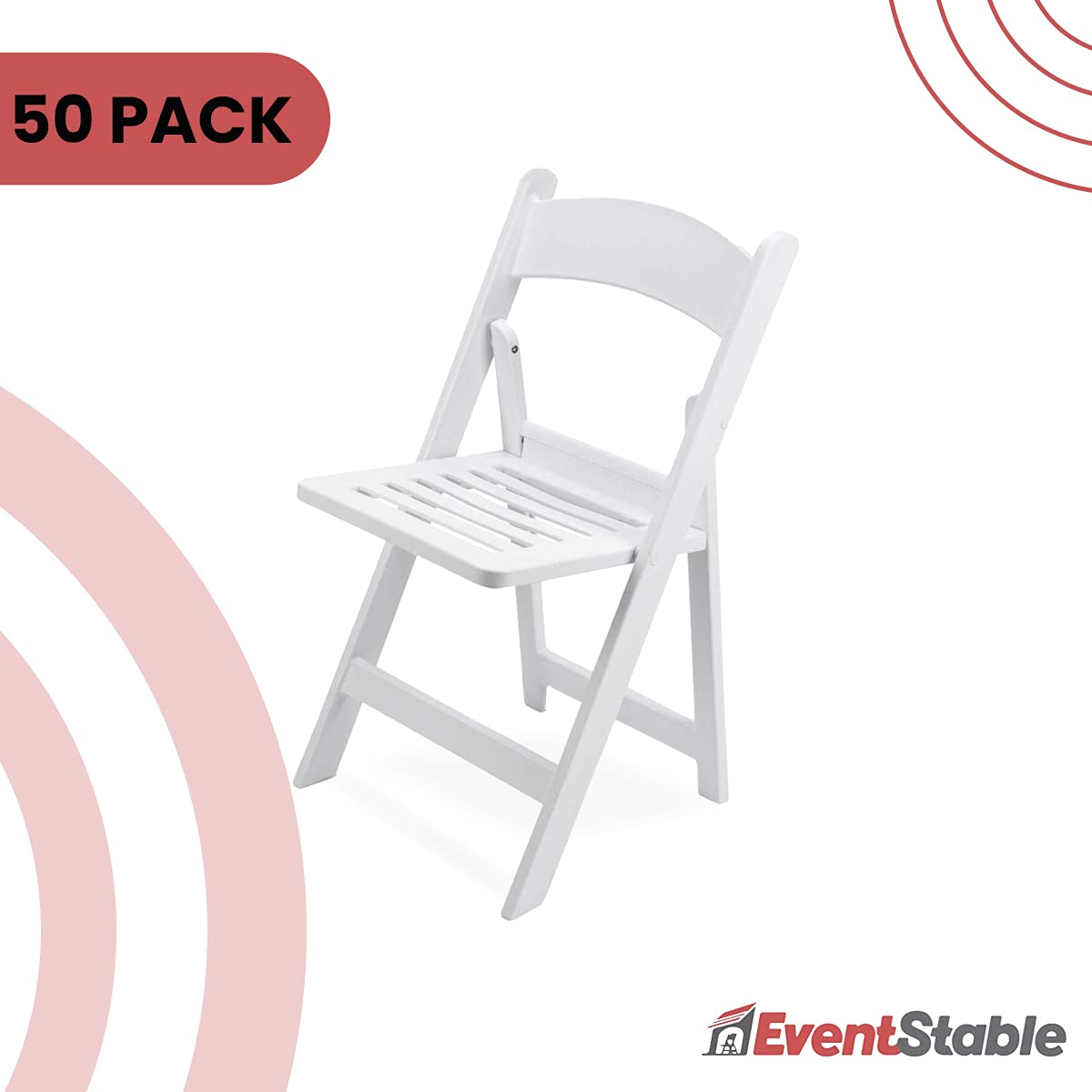 EventStable Titan PRO Resin Folding Chair - Indoor/Outdoor Lightweight Chair - Slatted Seat Folding Chair for Weddings Parties Events - 50 Pack