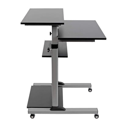 TRIPP LITE Mobile Sit Stand Desk, Height Adjustable Small Rolling Laptop Cart Workstation Workspace, 4 Shelf Storage, Home Office & School, 5-Year Warranty (WWSSRC)