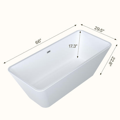 GarveeHome 66'' Acrylic Freestanding Bathtub, Deep Soaking Tub with Non-Slip Base, cUPC Certified Free Standing Tub, Chrome Drain Bath Tub, Modern Tub for Bathrooms, White