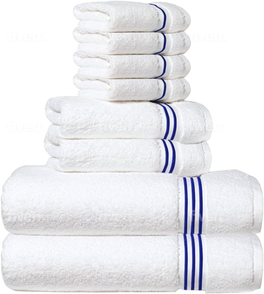 8-Piece Set, 2 2 4 100% Premium Towel Bath Towels, Hand Towels, and Wash Cloths, Ring Spun Cotton Highly Absorbent