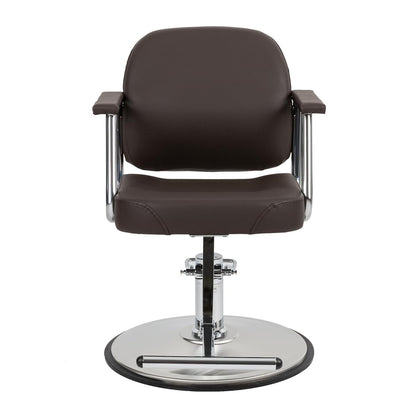 Minerva Beauty Zaria Wide Salon Styling Chair, Round Chrome 360° Swivel Hydraulic (Espresso)