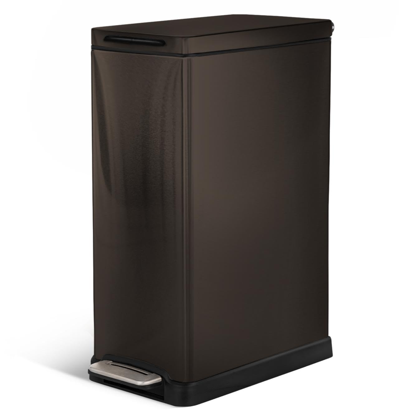 Home Zone Living 12 Gallon Slim Kitchen Trash Can with Soft Close Lid, Step Pedal, Bag Tuck Band, and Removable Liner, Stainless Steel, Black