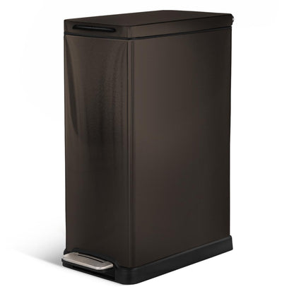 Home Zone Living 12 Gallon Slim Kitchen Trash Can with Soft Close Lid, Step Pedal, Bag Tuck Band, and Removable Liner, Stainless Steel, Black