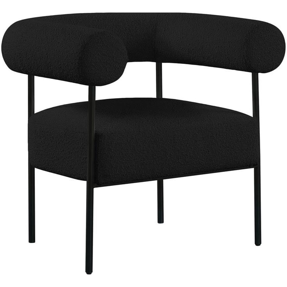 Meridian Furniture 527Black Blake Collection Modern | Contemporary Boucle Fabric Upholstered Accent Chair with Matte Black Frame, Black, 32" W x 28" D x 30.5" H