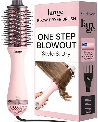 L'ANGE HAIR Le Volume 2-in-1 Titanium Blow Dryer Brush | Hot Air Brush for Hair Drying & Styling | Ionic Oval Barrel for Smooth, Frizz-Free Volume | (Blush – 75mm)
