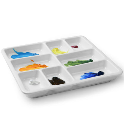 MEEDEN 8-Well Ceramic Artist Paint Palette, Square Porcelain Watercolor Palette, White Ceramic Mixing Tray for Gouache Painting, Oil Painting, Acrylic Painting & Tempera Painting, 7"× 7"× 0.9"