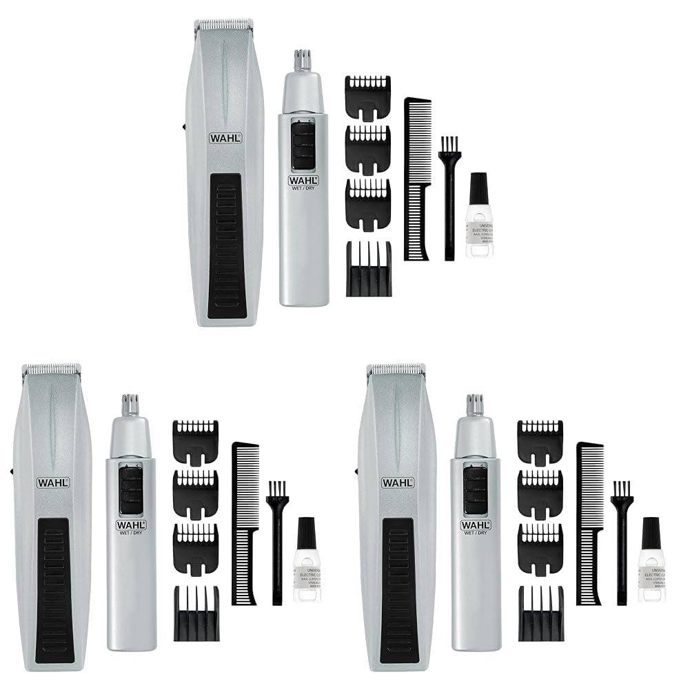 Wahl Beard Trimmer for Men - Battery Operated Facial Hair Grooming Set for Mustaches, Beard, Neckline, Light Detailing and Grooming with Bonus Battery Nose & Ear Hair Trimmer - Model 5537-420