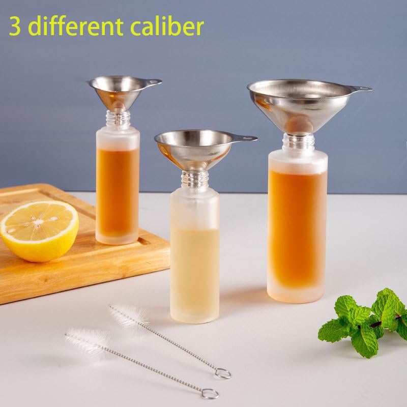 Kitchen Funnels Set for Bottles, 3pc Small/Medium/Large Stainless Steel Metal Funnels with 2 Cleaning Brushes
