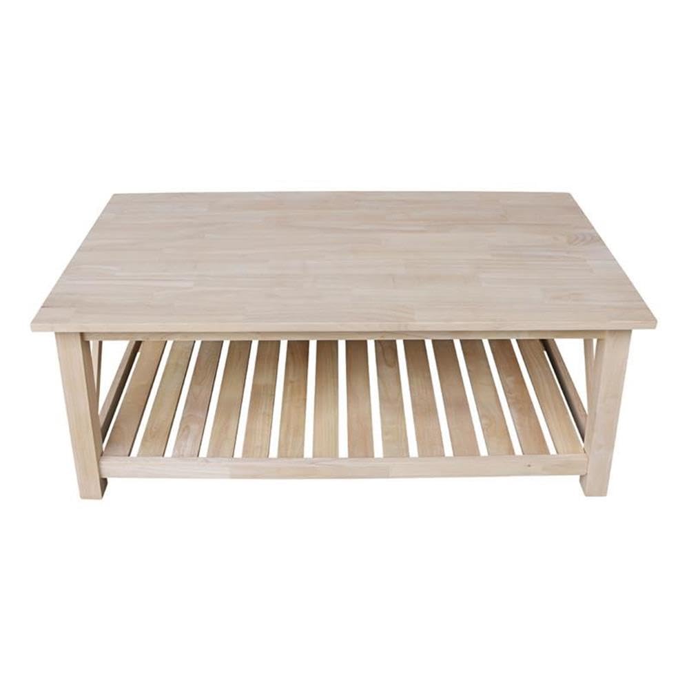 IC INTERNATIONAL CONCEPTS Surrey Solid Wood Coffee Table with Shelf - Unfinished