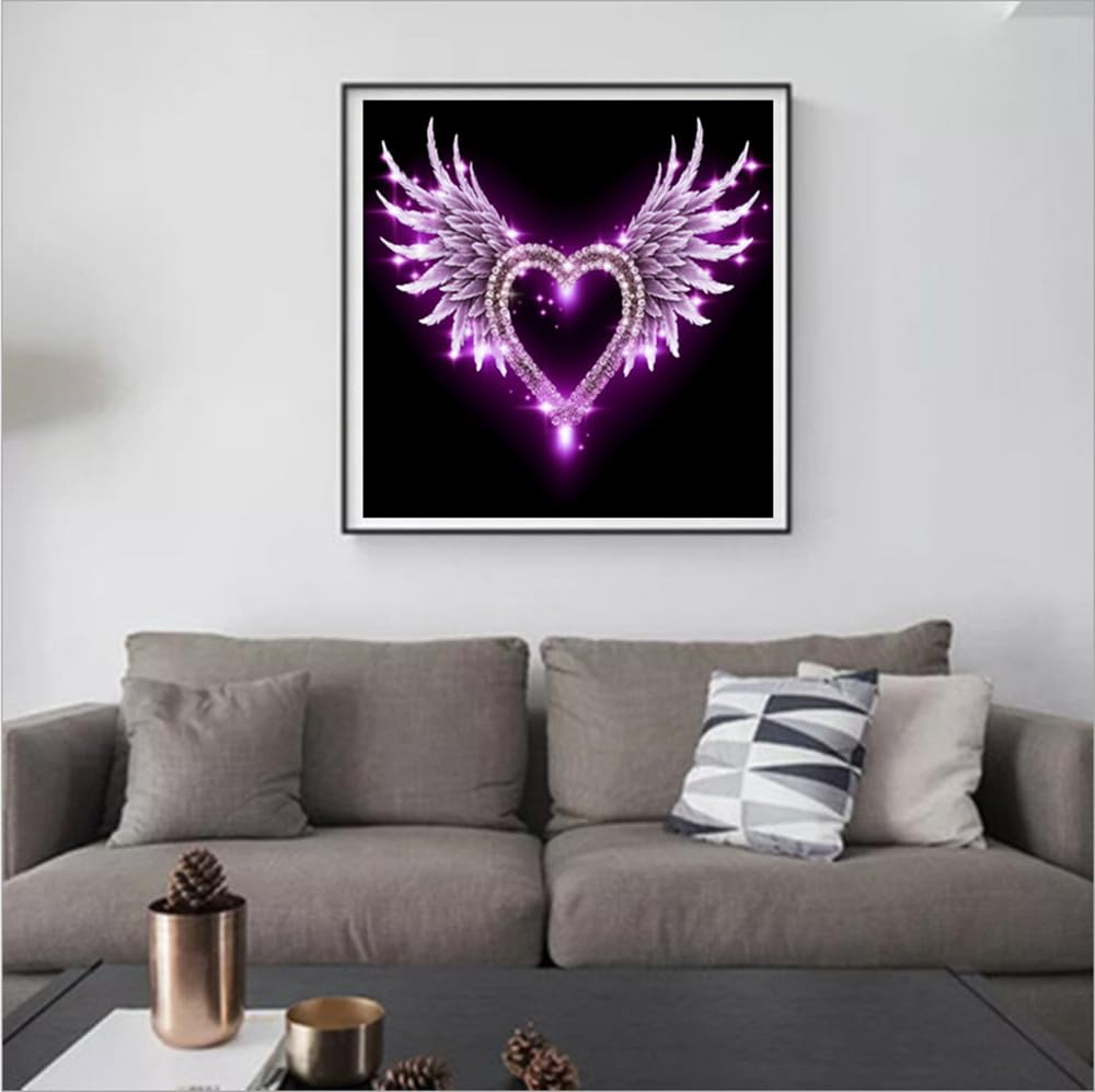MaiYiYi Love Wings Paint with Diamonds, 5D Full Round Drill Angel Love Wings Crystal Diamond Painting Set, Heart Wing Diamond Painting Dots Art for Adult Beginners Wall Art Decor (40X40 CM)