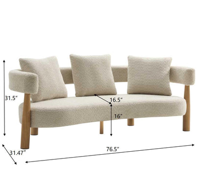 Christopher Knight Home Yulez Curved 3-Seater Sofa Couch with 3 Accent Pillows, Boucle Fabric Upholstered Lounge Seating, 76.5'' Home Office Bedroom Sofa Chair, Comfy Wooden Frame Sofa, Sesame Beige