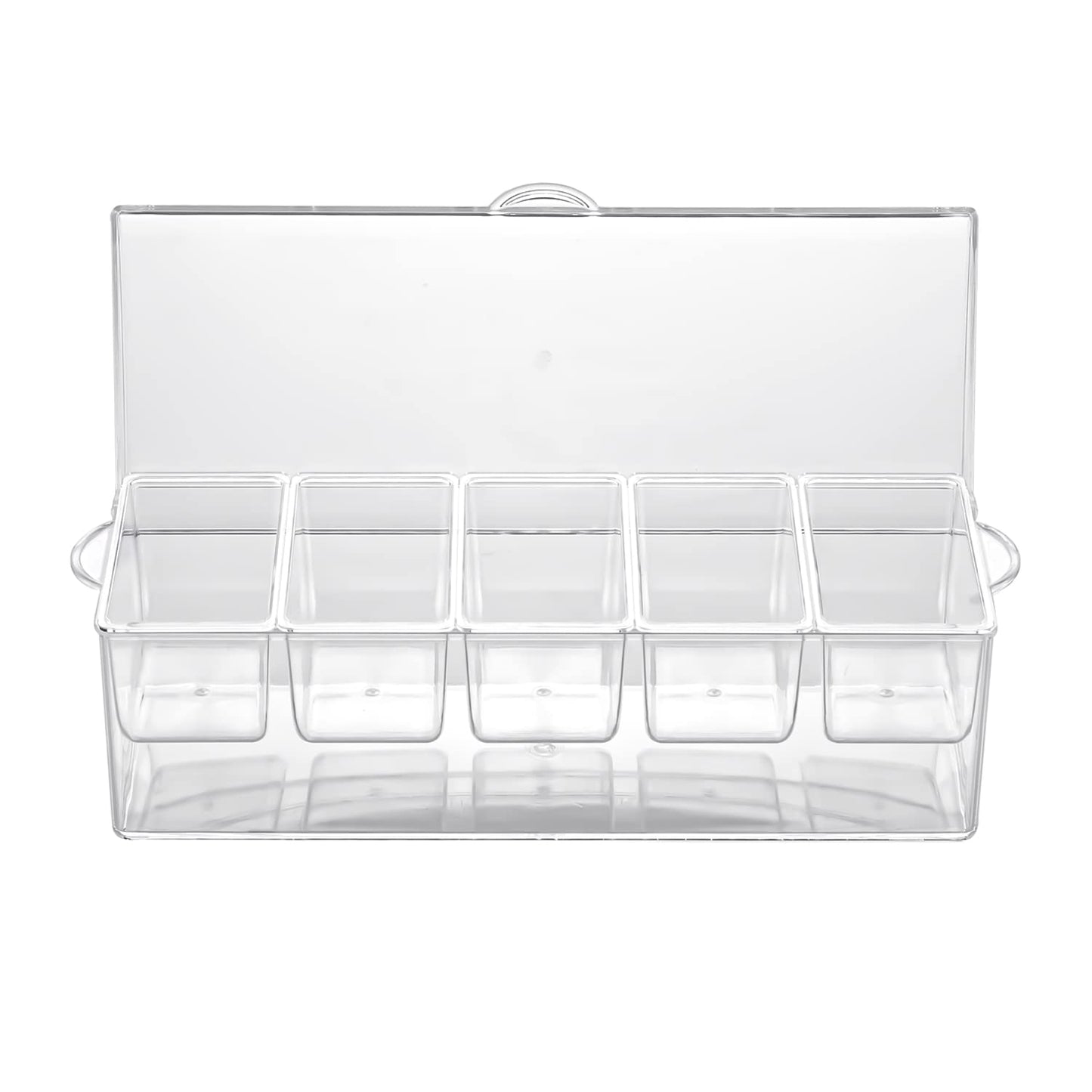 IVYHOME Ice Chilled 5 Compartment Condiment Server Caddy | Fruit Serving Tray | Condiment Pots with 5 Removable Dishes Over 2 Cup Capacity Each and Hinged Lid