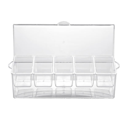 IVYHOME Ice Chilled 5 Compartment Condiment Server Caddy | Fruit Serving Tray | Condiment Pots with 5 Removable Dishes Over 2 Cup Capacity Each and Hinged Lid