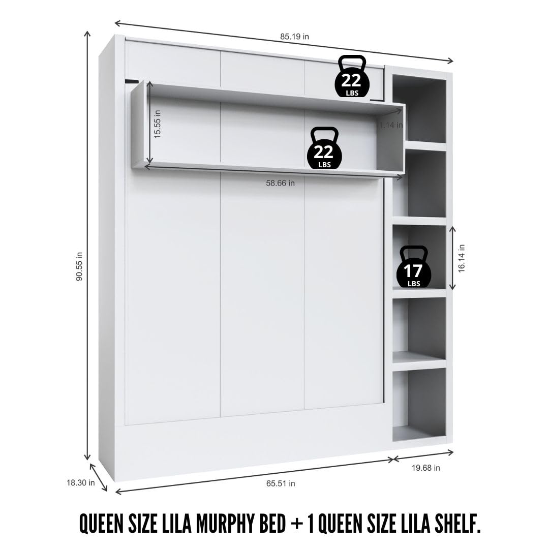 Oakland Living Easy-Lift Queen Murphy Wall Bed in Grey with Bookshelf