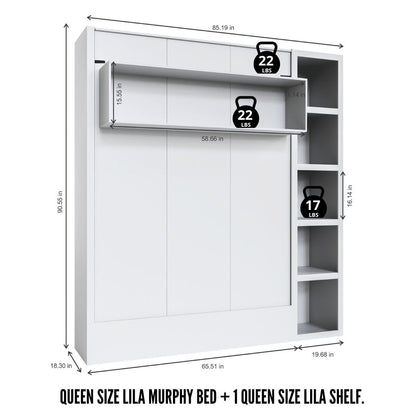 Oakland Living Easy-Lift Queen Murphy Wall Bed in Grey with Bookshelf