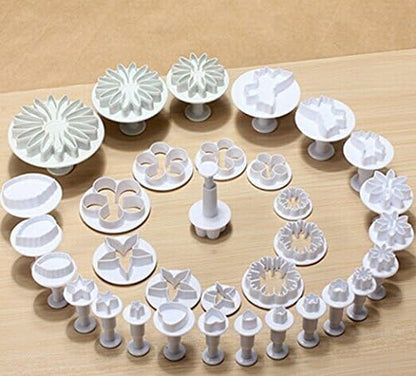 33 Pcs Fondant Cake Cookie Plunger Cutter Mold, Sugar Craft Flower Leaf Butterfly Heart Shape Decorating Tools