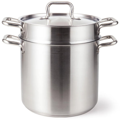HOMICHEF 13 Quart Nickel Free Stainless Steel Pasta Pot With Strainer and Lid - Commercial Grade Stainless Steel Veggie Steam Baskets - Matte Polished 13 Quart Induction Steamer Pots Strainer Set