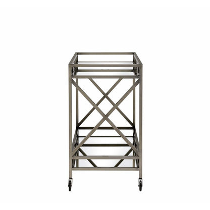 Kristensen Mirrored & Antique Gold Finish Serving Cart - Antique Gold - Serving Cart with Mirrored Top & Shelf - Elegant Finish