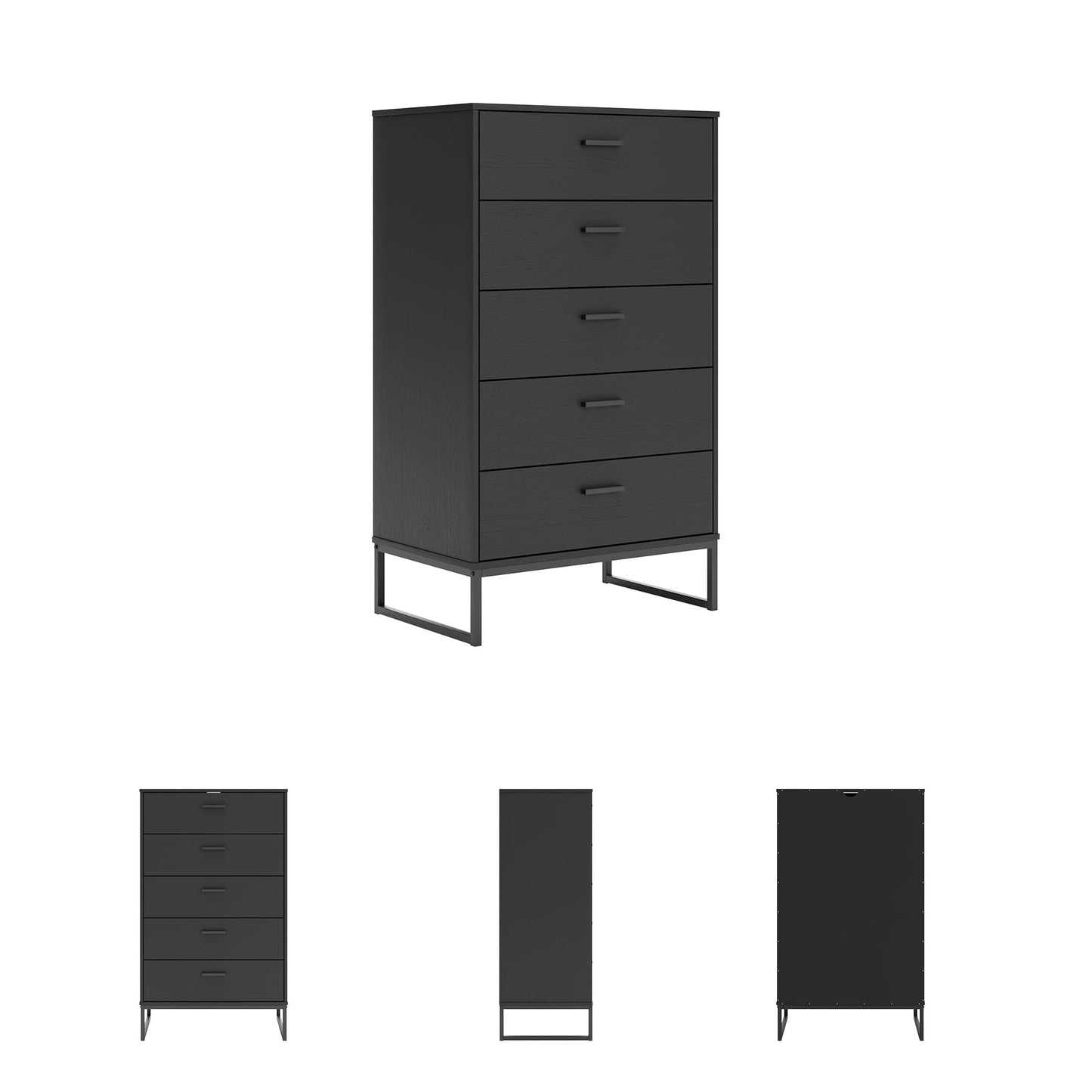 Signature Design by Ashley Socalle Casual Contemporary Chest of Drawers with Dark Pewter Hardware and Metal Legs, 5 Drawers, Wood, 50.67" High, Matte Black