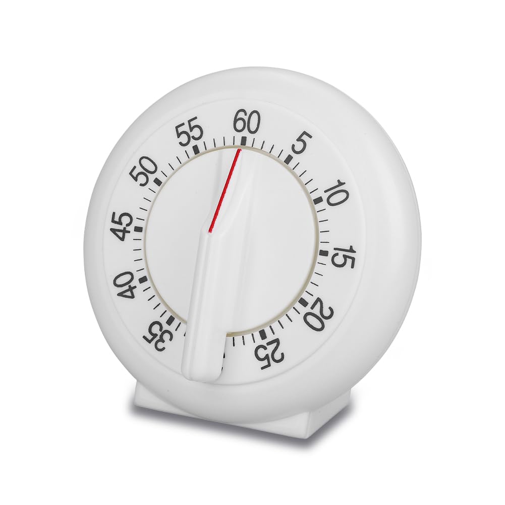 Lwuey Kitchen Timer Manual, 60 Minutes Round Shape Timer Cooking Ring Mechanical Counter Alarm Clock Wind Up Timers Home Egg Baking Steaming Visual Countdown Teacher Exercising Meeting White