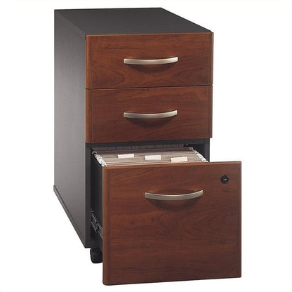 Scranton & Co 3-Drawer Mobile Pedestal Filing Cabinet, Hansen Cherry Finish, Locking Bottom Drawers, Ball-Bearing Slides, Fits Under Desk Shell, Office Storage Solution for Legal and Letter Files