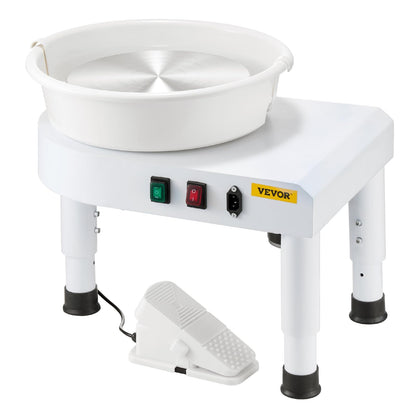 VEVOR Pottery Wheel for Adults, 11in/28cm Ceramic Wheel Forming Machine, 0-6in Adjustable Lift Leg 350W Professional Pottery Kit with Foot Pedal Detachable Basin for Work Art Craft DIY, White