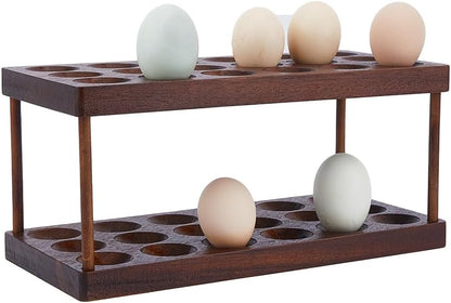 SUPERFINDINGS Wooden Egg Container Rack - 2 Tier Egg Storage Display Rack, Holds Egg Container, Countertop Organizer