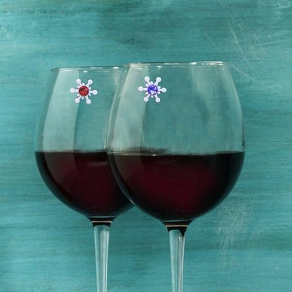 Magnetic Wine Glass Charms & Markers - Set of 8 - Crystal Snowflake for Christmas or Holiday Parties