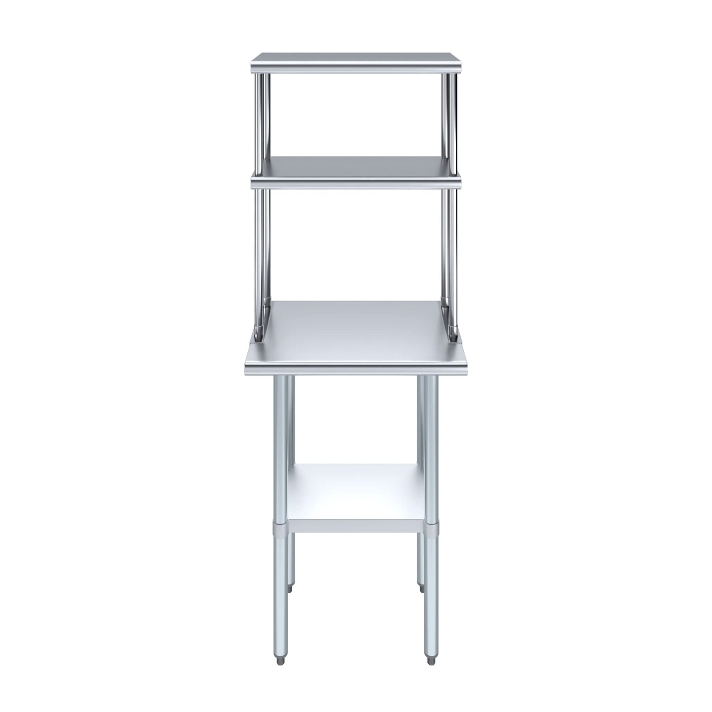 Amgood Stainless Steel Work Table Double Tier Overshelf | (18" x 24" Work Table + 12" Overshelf)