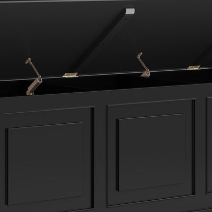 SIMPLIHOME Connaught Storage Bench - 51 inch Wide Solid Wood Trunk Bench in Black, Traditional Bench for Entryway with Lift-Up Lid and 3 Hidden Compartments