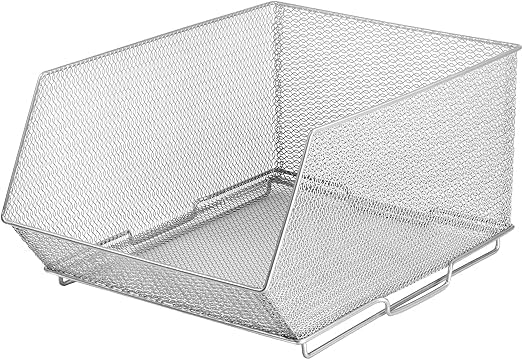 Ybmhome Mesh Stacking Bin Silver (1 BIN), Storage Containers for Food, Crafts, Cleaning, or Pantry Items