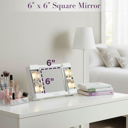 JERDON Two-Sided Makeup Mirror with Lights - Vanity Mirror with 3X Magnification & Glare-Free Lighting - White Base - Model J1010
