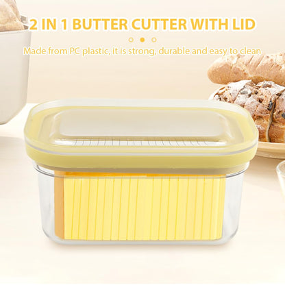 Airtight Butter Slicer Cutter and Keeper, Large Capacity 950ml Butter Keeper with Cutter Slicer For Easy Cutting & Storage, Butte-r Storage Container Dish(COLOR:Yellow)