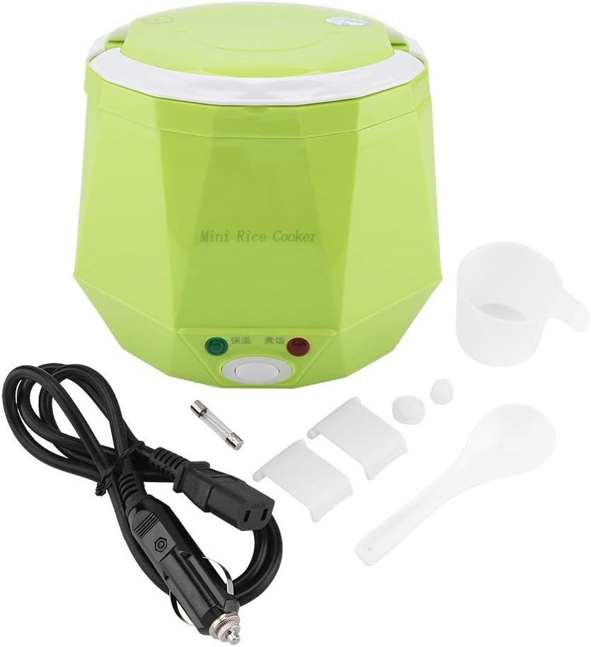 Electric Rice Cooker, Portable Food Steamer, Mini Travel Rice Cooker, 12V 100W, 1.3 L, Green